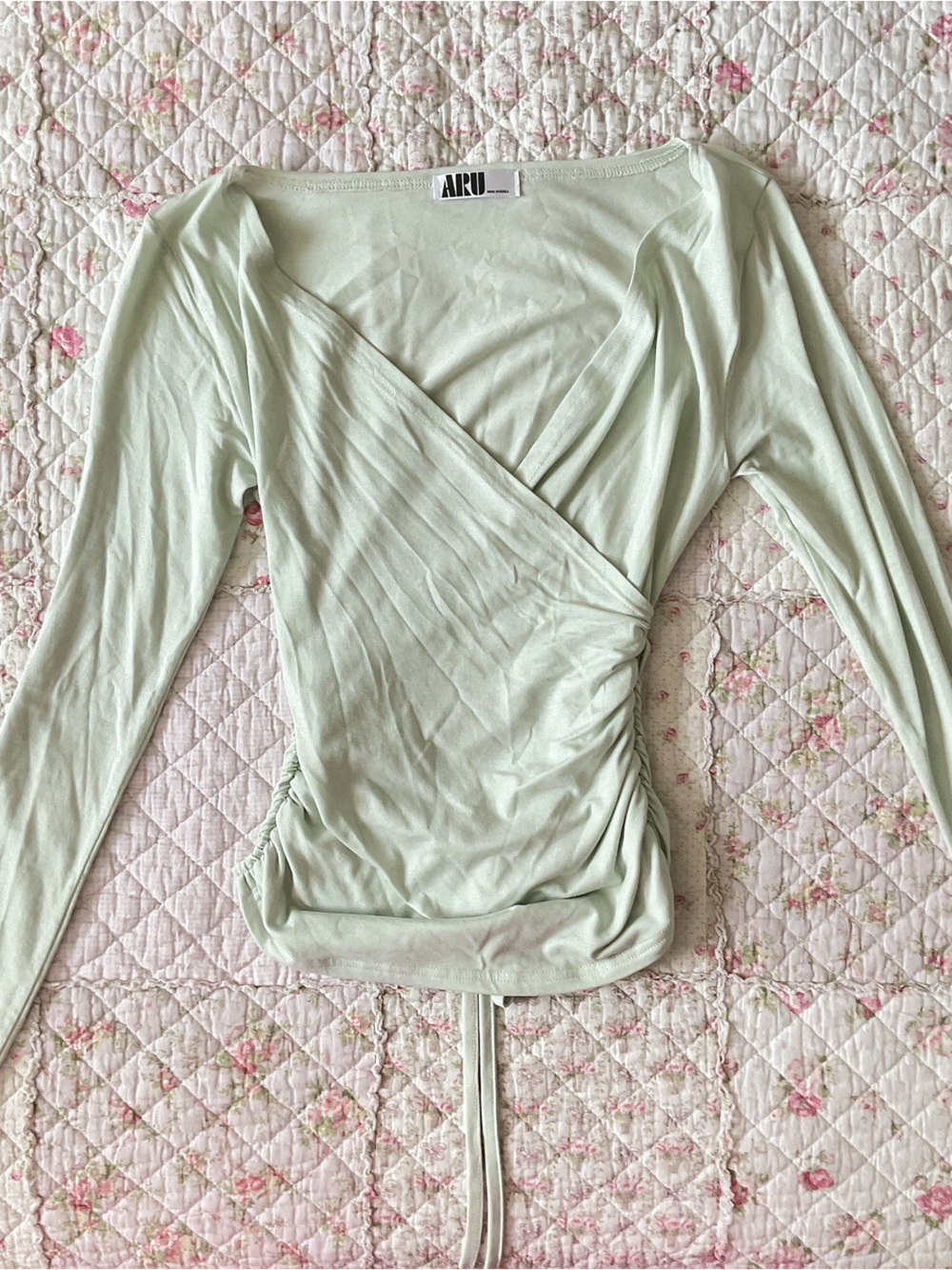 Wrap-Front Long Sleeve Top - Light Mint